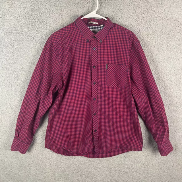 BEN SHERMAN Shirt Mens XL Extra Large Red Classic Gingham Button Down Long Sleev