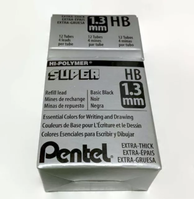 NEW Pentel Super Hi-Polymer Pencil Lead 48-PC Refill 1.3mm Extra Thick CH13-HB 3