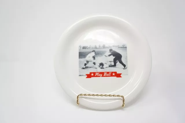 Pottery Barn Baseball Play Ball Snack Plates Vintage Black and White Photos Red 2