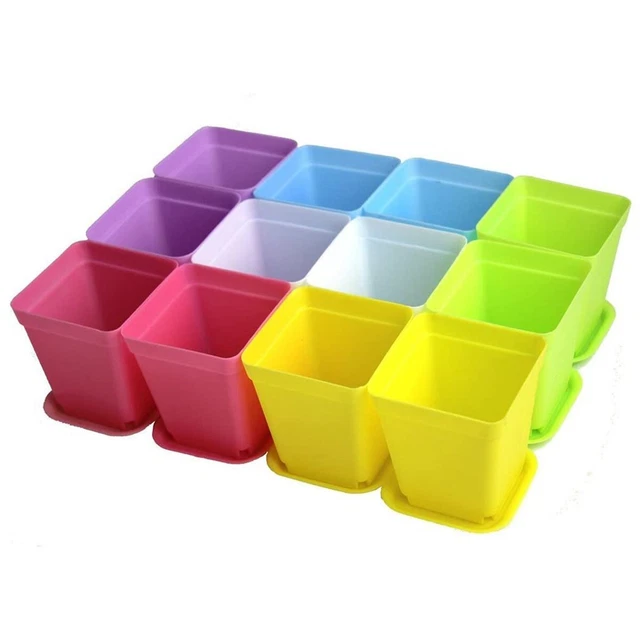 12 pièces pots de fleurs en plastique petits planteurs carrés plateaux de pot