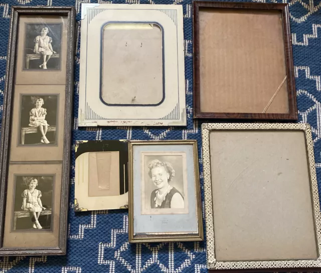 6 Vintage 1950s Photo Frames 8x10, 5x7, 4x5, 5x18 Metal And Wood, 3 Modern Frame