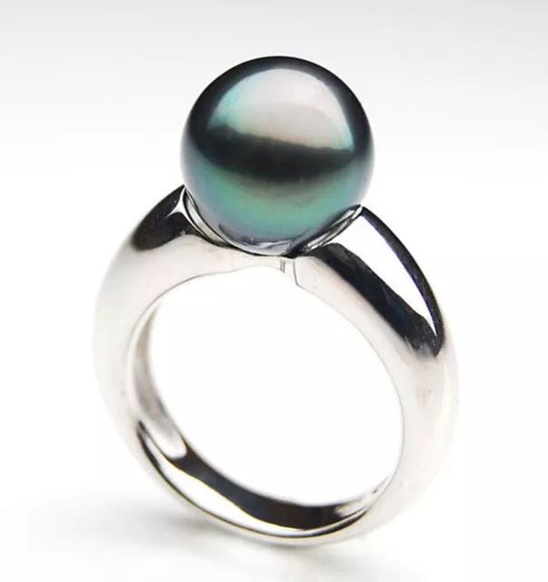 Pacific Pearls® AA 10mm Tahitian Natural Black Pearl Rings Wedding Gifts For Her