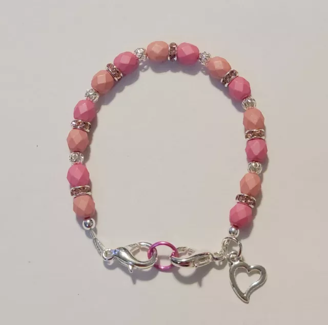 Rose Pink Saturated Czech Glass Beads Medical Alert ID Replacement Bracelet