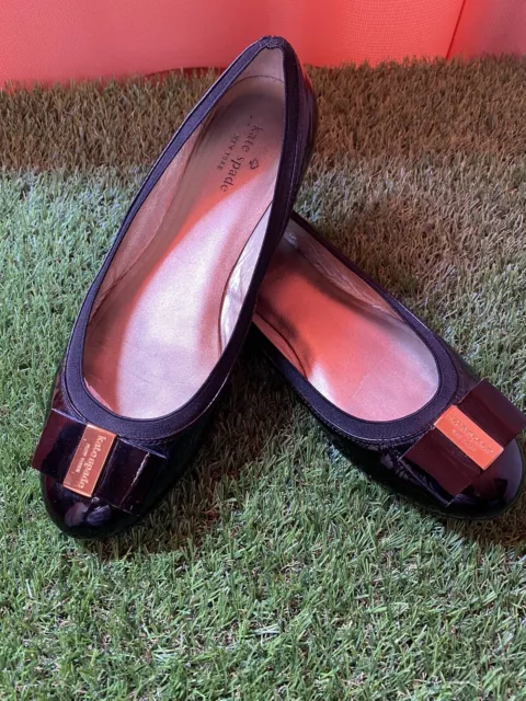 Kate spade Tock Black Patent Leather Ballet Flat Shows With Bow Size 10 EUC