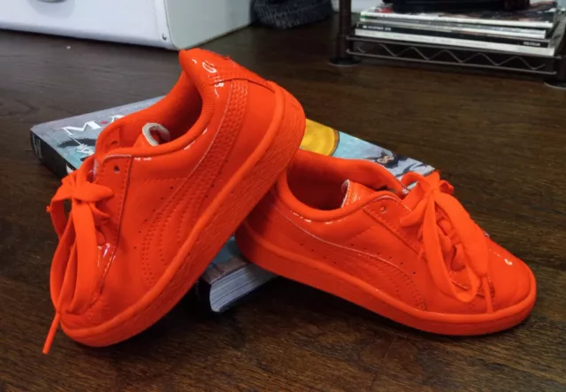 Puma Kids Basket Classic Orange Patent Leather Athletic Sneaker 12c