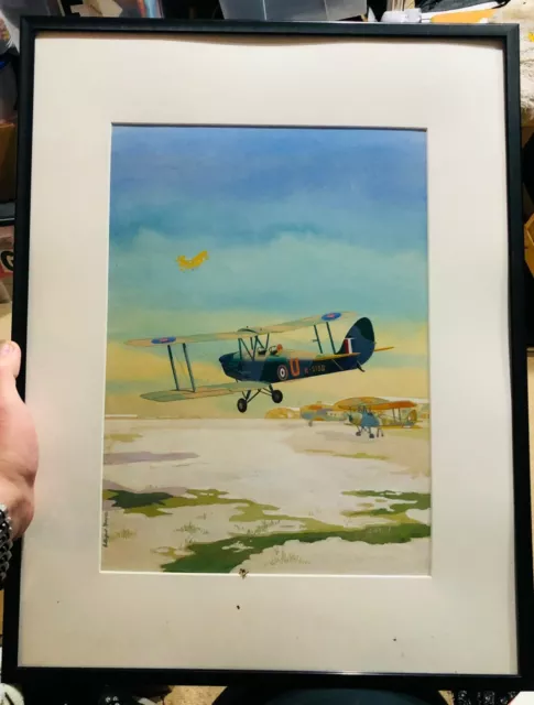 Original De Havilland DH-82 Tiger Moth Plane Concept Art Signed C Rupert Moore