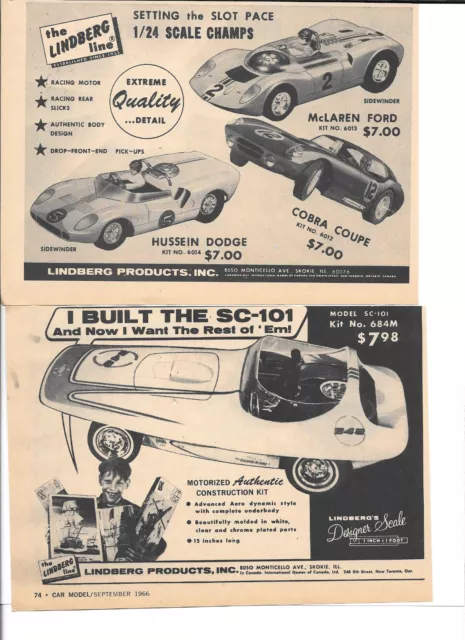 Lindberg McLaren Ford Cobra Coupe Hussein Dodge SC 101 Vintage Mag Ads PHOTOCOPY