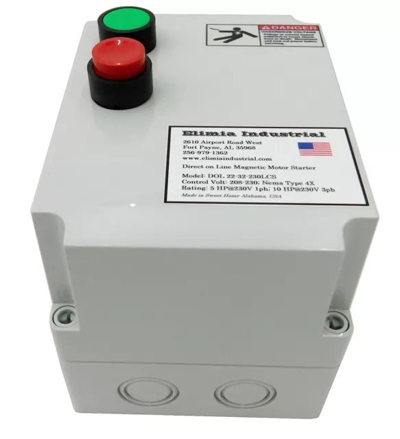 Elimia DOL 4-6-230LCS 1 HP 3ph 230V Magnetic Motor Starter Nema Rated 4X UL508A 2