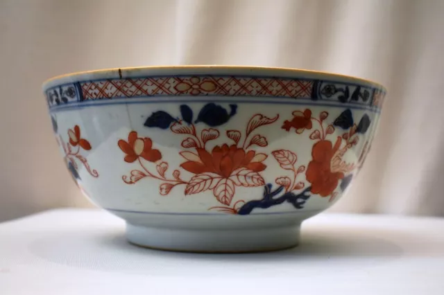 Antique Large Chinese Porcelain Imari Bowl Kangxi Or Yongzheng Floral Motig Red" 3