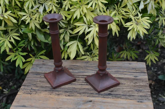 Pair of Vintage Brass Candlesticks Painted in Brown - Copper Colour