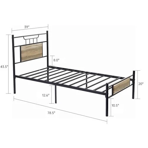 SIZE PLATFORM BED Frame with Wood Headboard/Mattress Twin Grey Slate