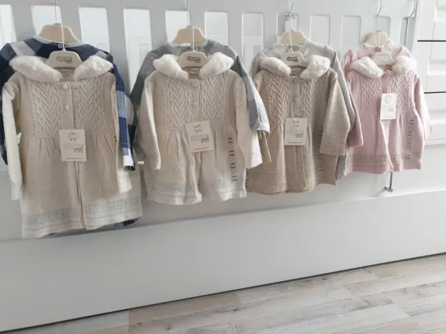 Neu Strickkleid set 2 tlg  Strickjacke mit Plüschkragen Gr. 62 68 74 80 86