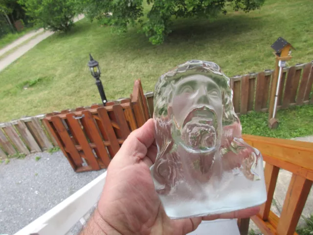 QUALITY +HANDMADE ~Viking Art Glass Beautiful Jesus Bust Frosted & Clear Figure