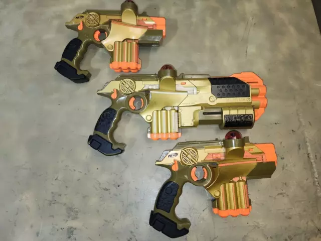 Lot of x3 Nerf Phoenix LTX Lazer Tag Guns Pistols Gold Tested/Works Grenade Used 2