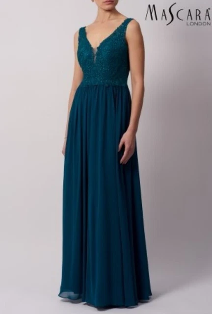 Mascara Mc230112 size 12 Evening Dress petrol blue lace bodice BNWT