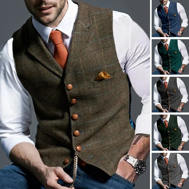 Uomo Formalmente Gilet Stampato Nick Risvolto a Quadri Matrimonio Vintage Giacca