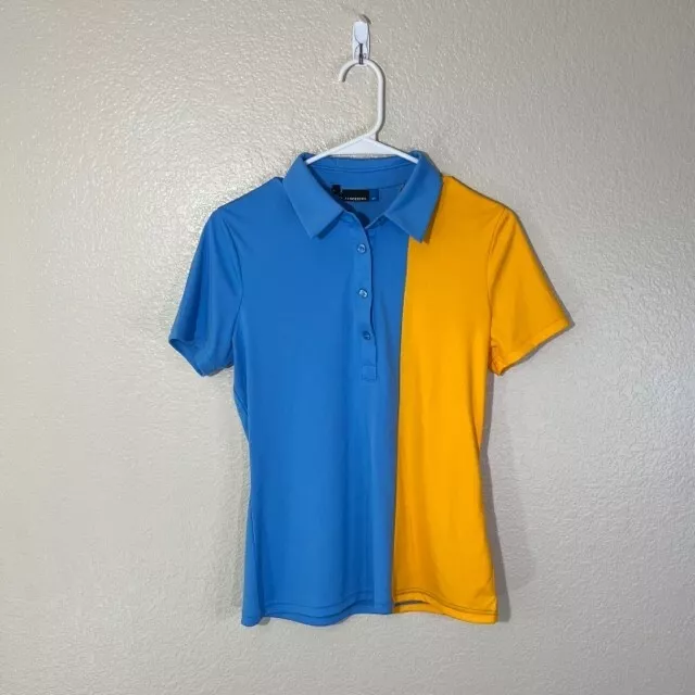 J LINDEBERG POLO Womens Medium Golf Shirt Yellow Blue Colorblock ...