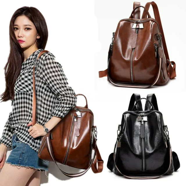 Womens PU Leather Handbags Backpack Travel Shoulder Bags Back To School Rucksack 2