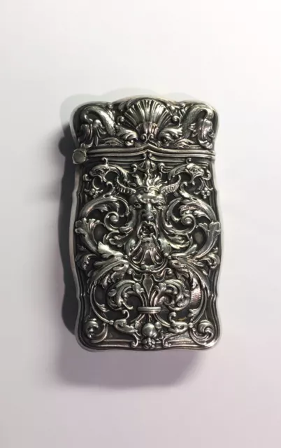 Antique Sterling Silver Devil Lucifer Scroll Match Safe Vesta Case