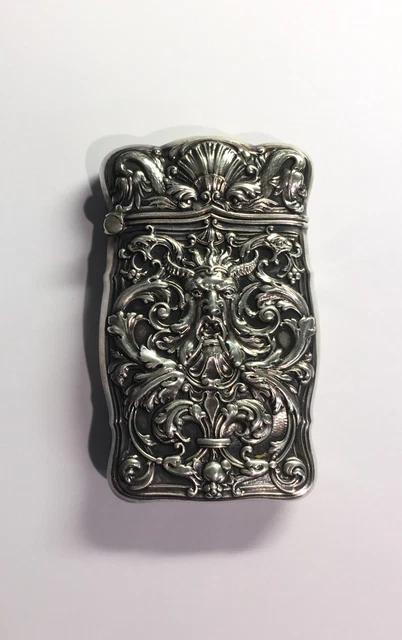 Antique Sterling Silver Devil Lucifer Scroll Match Safe Vesta Case Antique Sterling Silver Devil Lucifer Scroll Match Safe Vesta Case