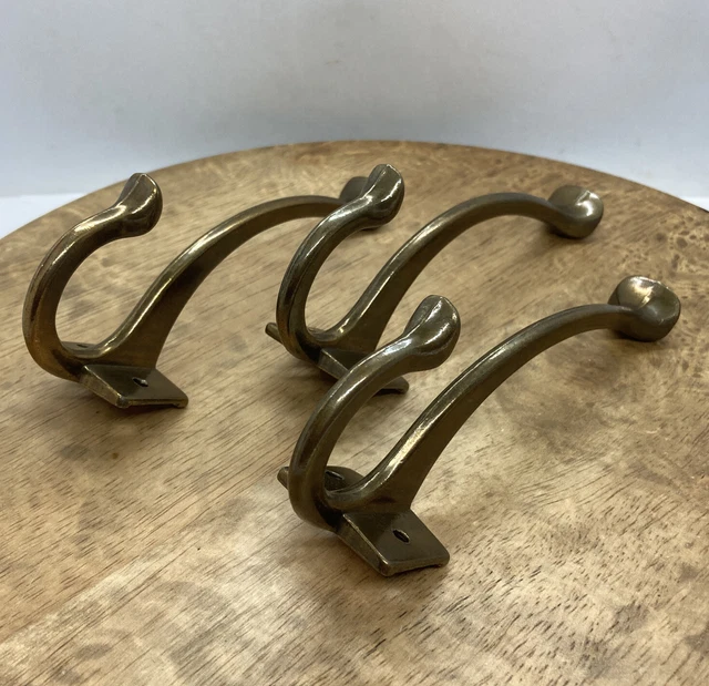 Lot Of 3 Coat Hooks House Clothes Tree Bath Robe Brass Vintage brass 6”x3.5”