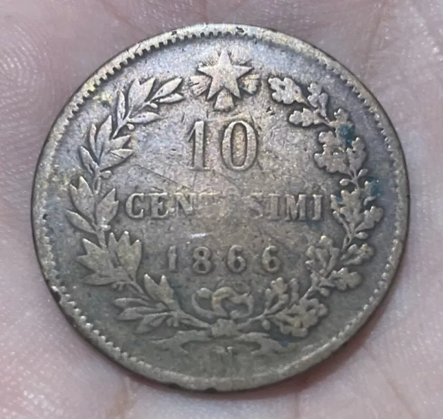 Italy - Vittorio Emanuele II - 10 Centesimi 1866 Coin