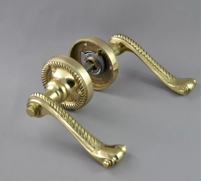 GEORGIAN-VICTORIAN DOOR LEVERS-SOLID POLISHED BRASS-rope-passage-pair-heritage