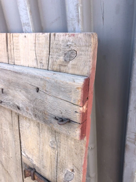 vintage mid 19th century PA barn door with strap hinges 39.25” w x 40” h RED 9