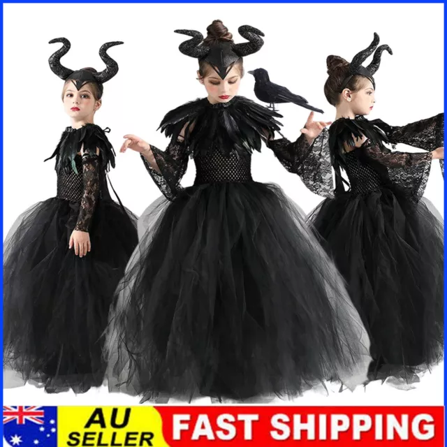 5pcs/Set Halloween Cosplay Costume Kids Maleficent Dress Headband Girl Outfits