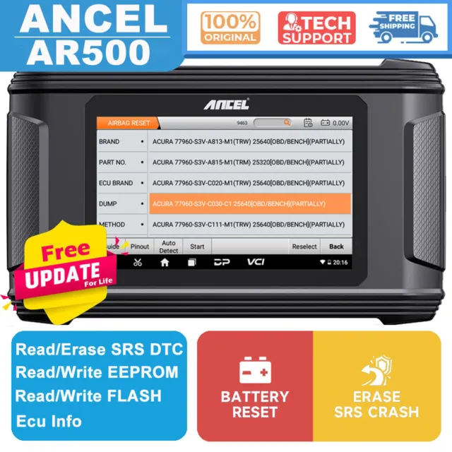 ANCEL Car Battery & Airbag Module Repair SRS Unit Crash Code Clear OBD2 Scanner