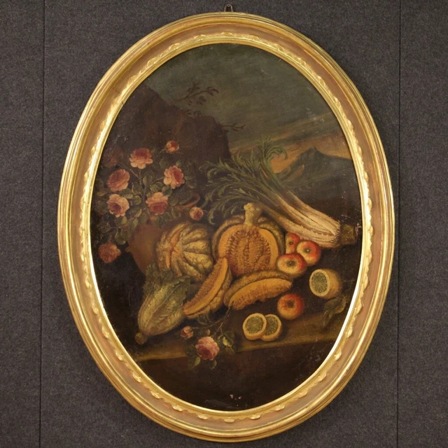 Antiguo bodegon flores ovaladas pintura paisaje cuadro oleo sobre lienzo 700