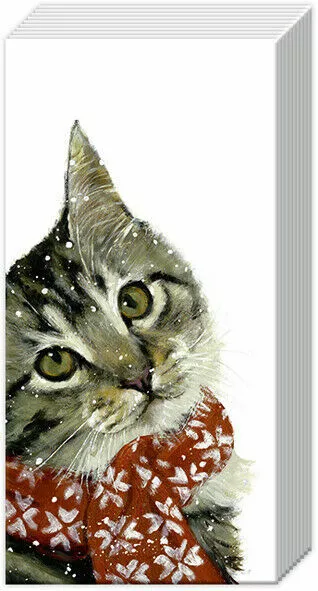 KITTY Cat Christmas Scarf Paper Pocket Novelty Tissues 21 cm sq 4 ply 2 packs