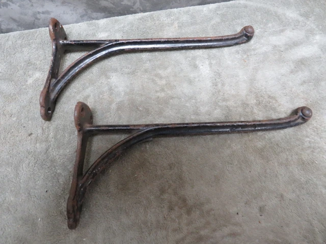 Vintage Antique Cast Iron Shelf Bracket Pair Wall Mount Japanned