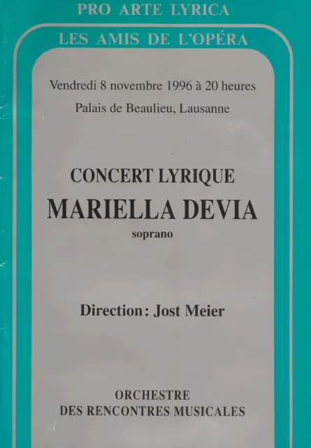 Programme Opera Concert Mariella Devia Lausanne 1996  Bellini Donizetti  Rossini