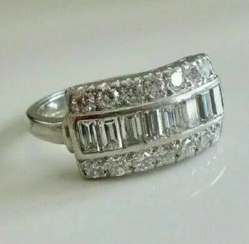 1930s Vintage 2.00 cts Baguette Cut Lab Created Diamond Art Deco Engagement Ring