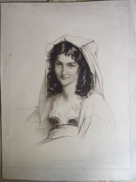 Charles BELLAY (1826-1900) GRAVURE EAU FORTE PORTRAIT FEMME ROMA ITALIA 1864