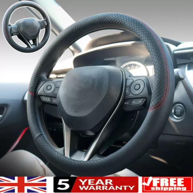 Luxury 15"/38cm Black Auto Car Steering Wheel Cover Universal Leather Anti-slip