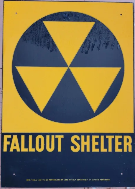 Vintage reflective Metal Nuclear Fallout Shelter Sign 10x14 1950s-1960s