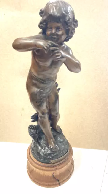 Auguste Moreau Cherub Angel Bronze Sculpture Statue "Taquinerie "  13.5 " Tall