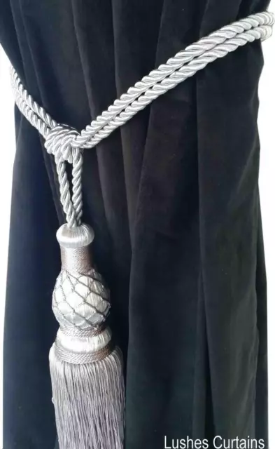 1 Large Pull Back Silver Window Treatment Curtain Drapery Tassel Rope Tieback 2