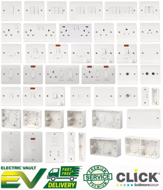 Click Mode White Moulded Light Switches & Sockets - Full Range 20 Year Guarantee