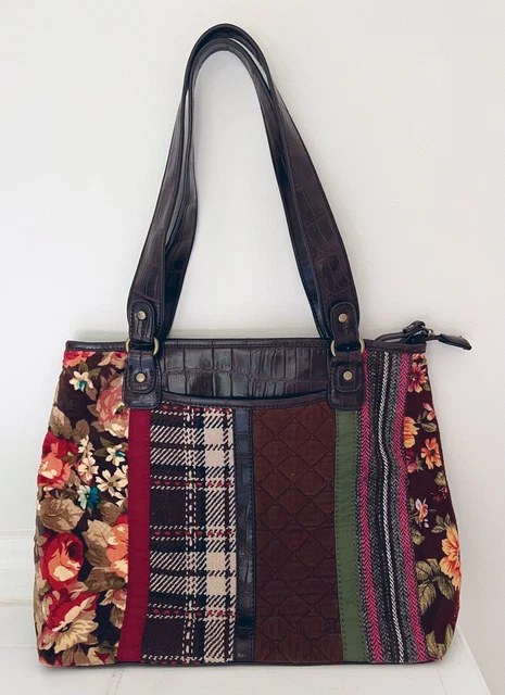RELIC by Fossil Handbag Purse Patchwork Quilt Corduroy Leather Double Handle