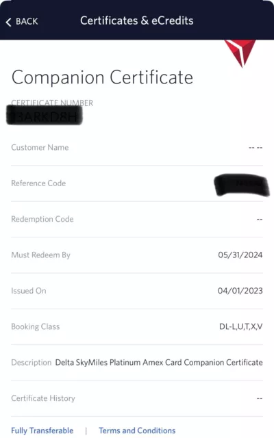 Delta Companion Certificate (redeem by 5/31/2024)✈️