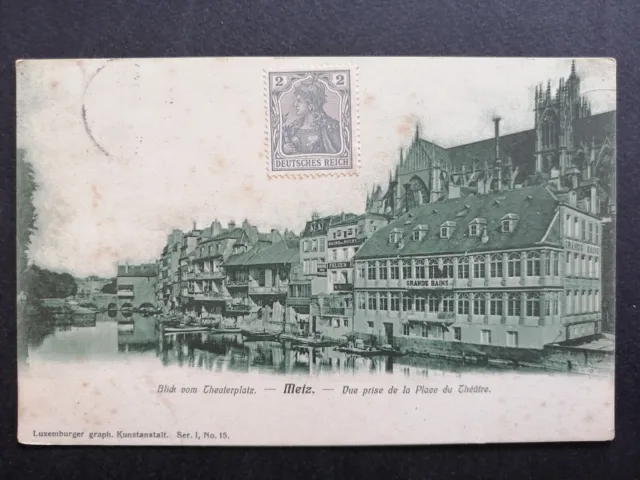 Carte Postale Ancienne METZ vue prise du Théatre BAINS des ROCHES FELSEN BADER