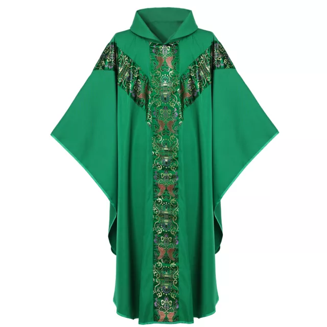 Christian Green Clergy Chasuble Liturgical Pastor Priest Mass Robe With Stole