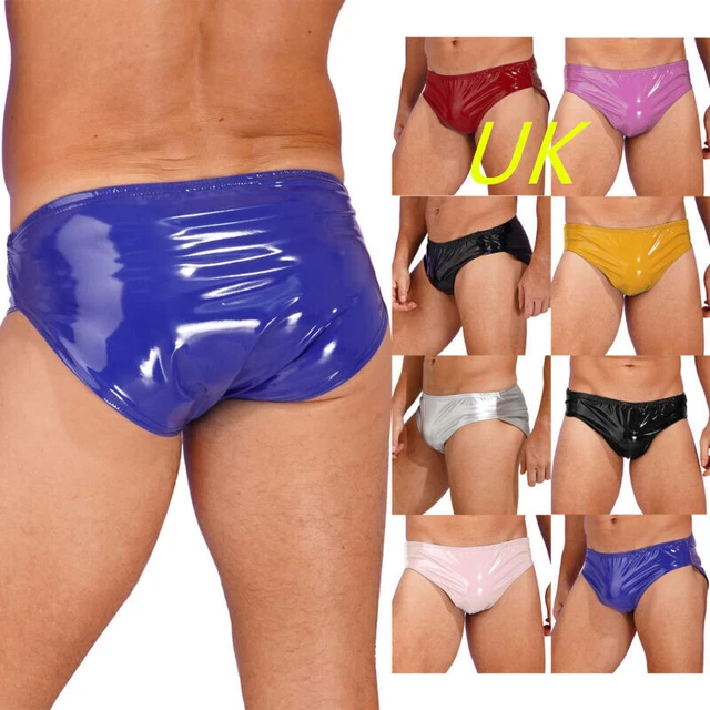 Mens Wet Look PVC Leather Swimwear Low Rise Underwear Bulge Pouch Briefs Thongs