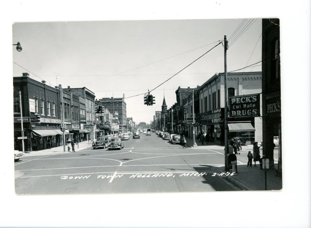 Holland Michigan downtown cars buildings  Vintage RPPC Real Photo Postcard