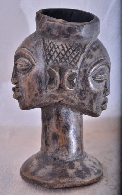 African Tribal Art,Amazing double headed kuba cup from D R C