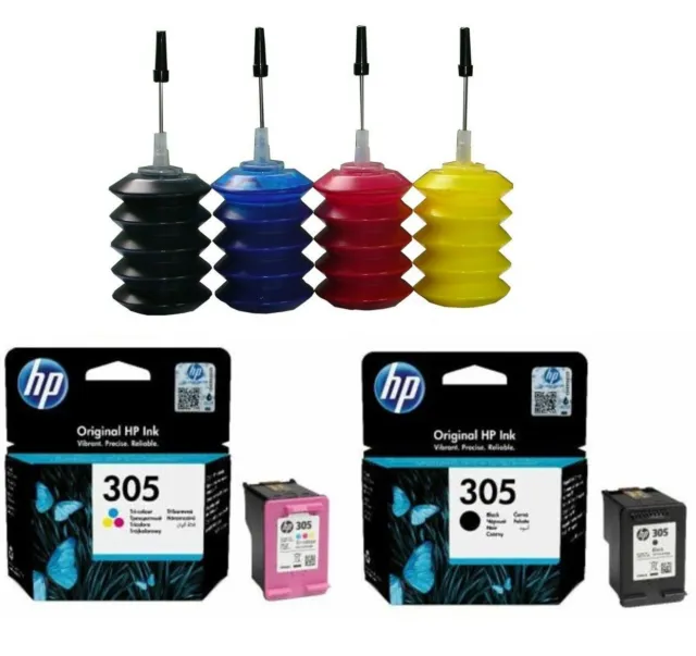 2 cartucce HP 305 nero e colore originale + kit ricarica per HP DeskJet 4130e 3