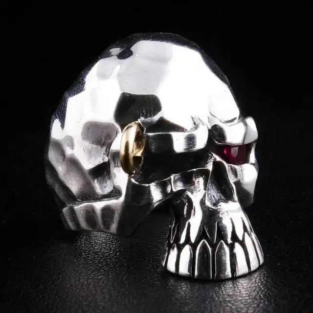 Ruby Red Eye Punk Skull 925 Sterling Silver Ring Gothic Biker Mens New Jewelry